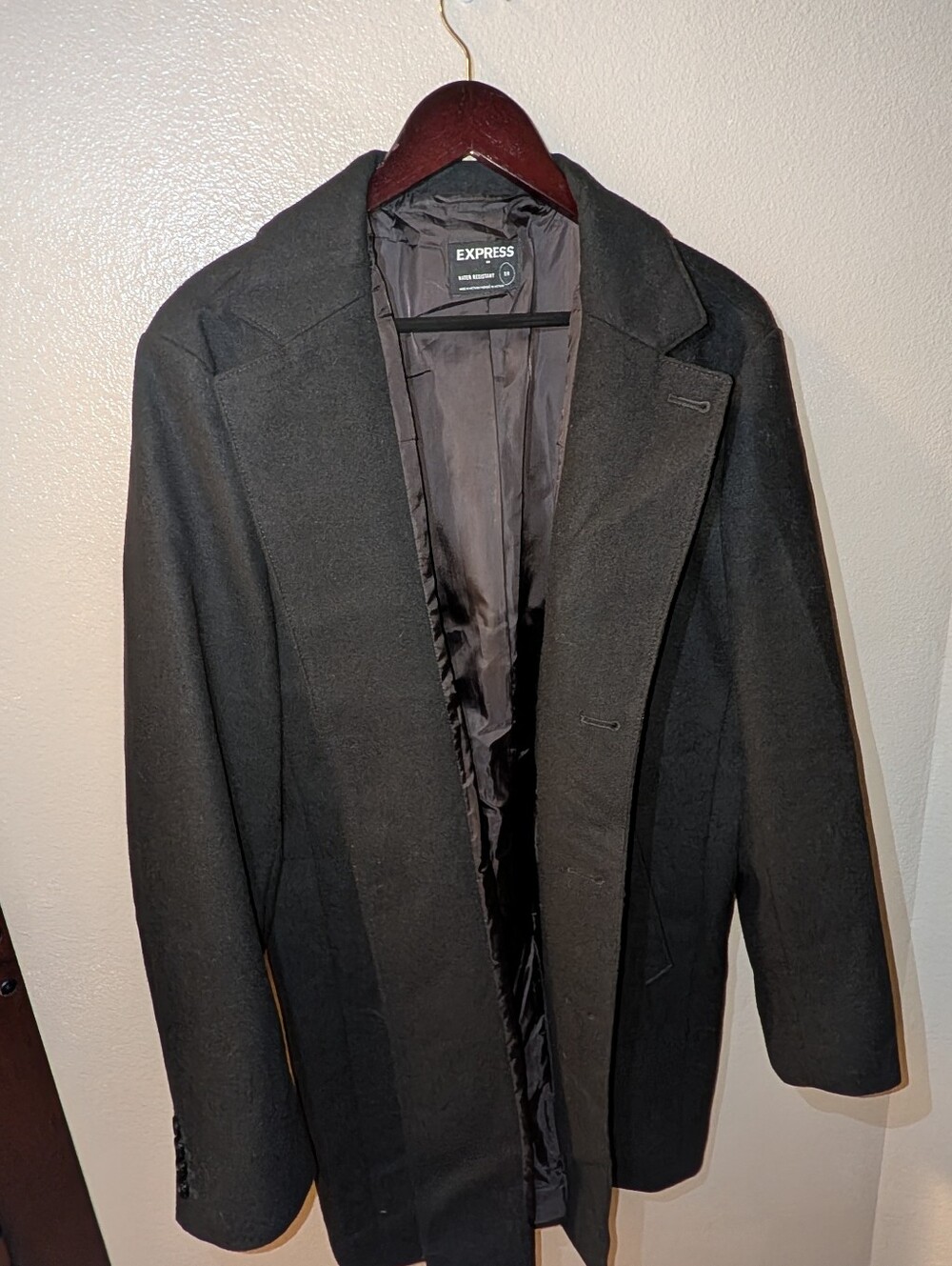 Express Water-Resistant Wool-Blend Formal Topcoat Black Mens Size M Wool Blend